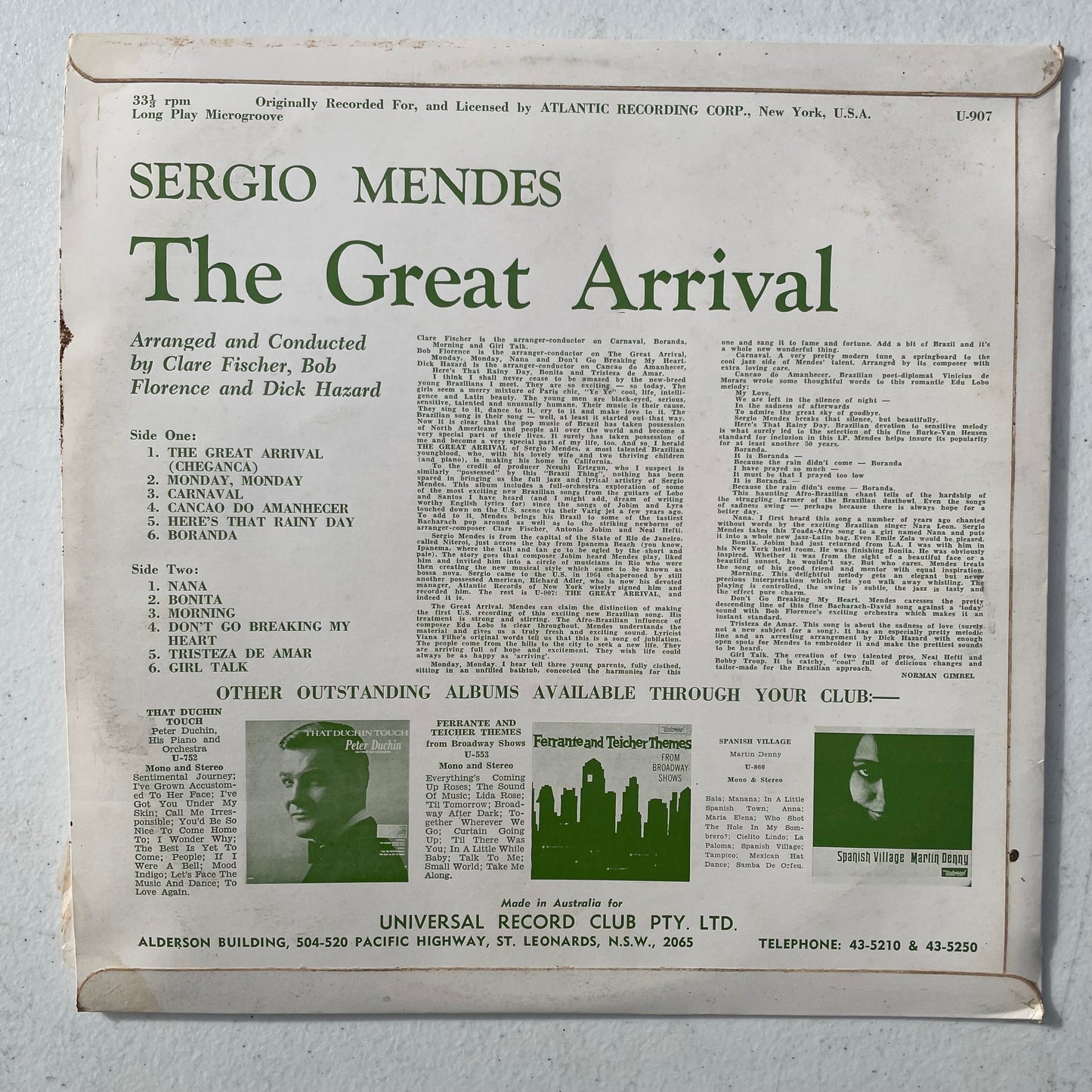 Vinyl Record LP Sergio Mendes The Great Arrival