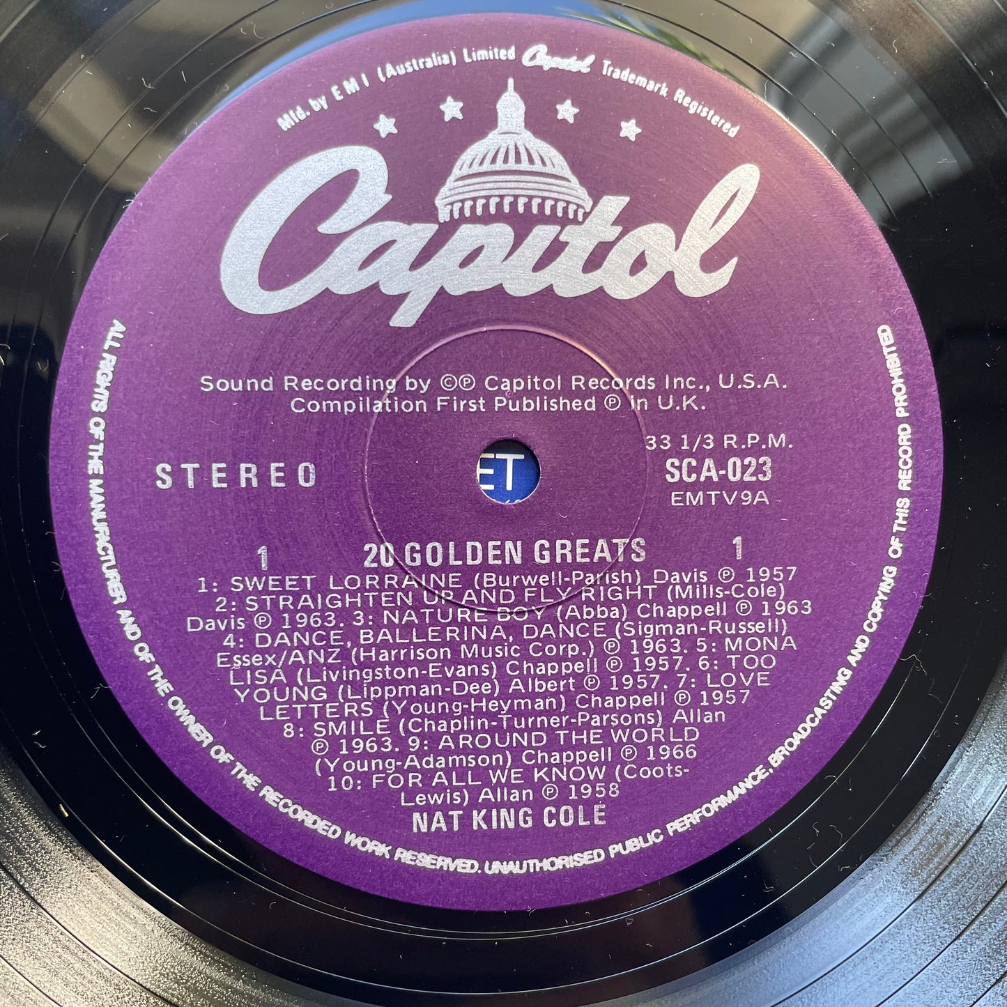 Vinyl Record LP Nat King Cole 20 Golden Greats 1978