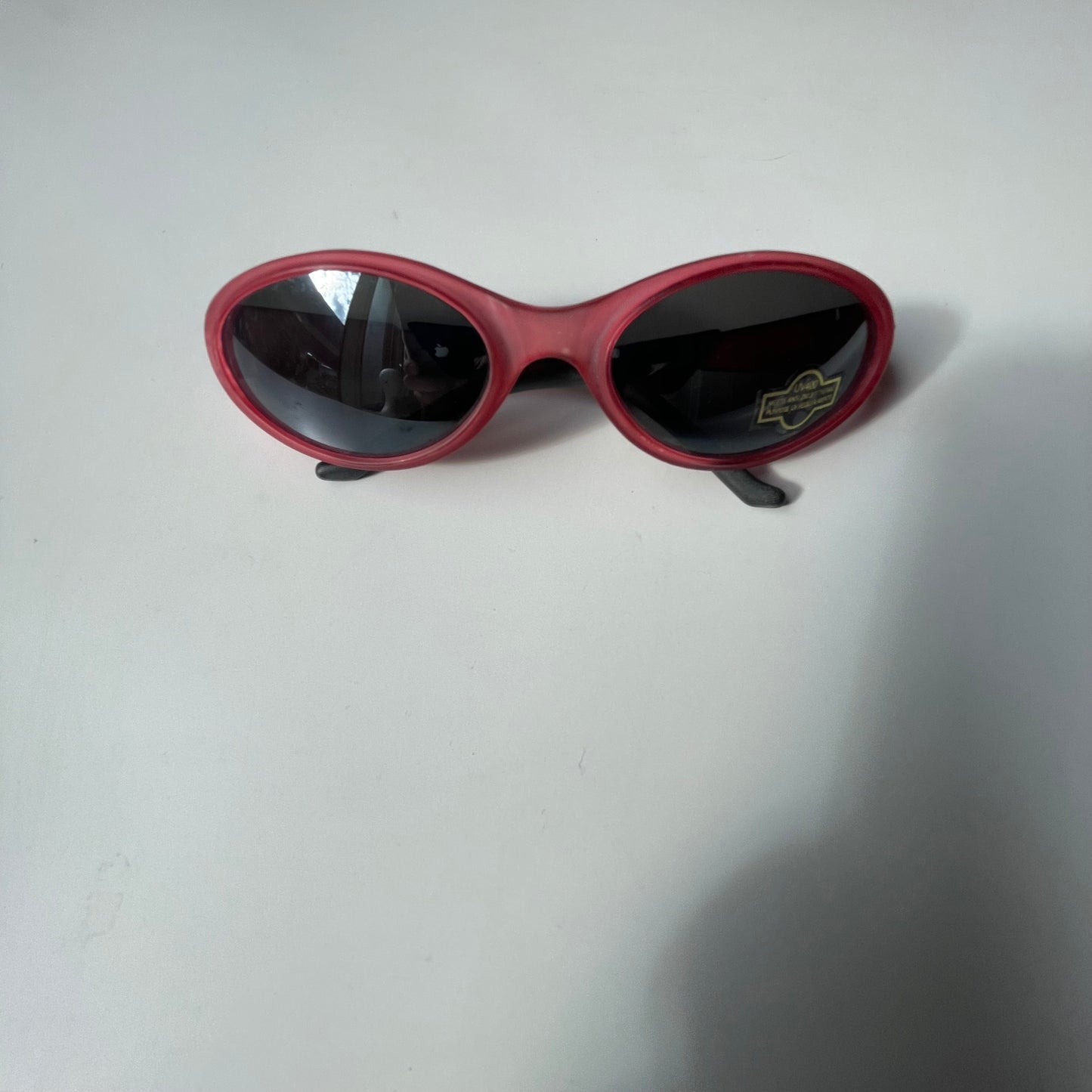 Vintage Sunglassess Red Frame Oval Black Lenses.