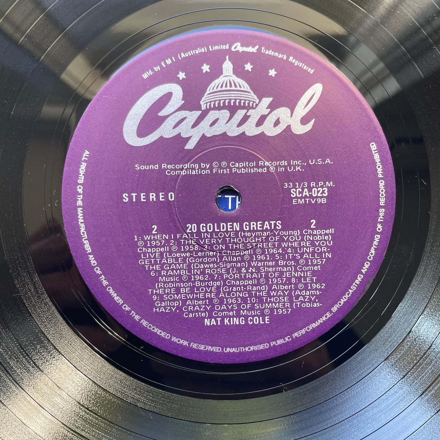 Vinyl Record LP Nat King Cole 20 Golden Greats 1978