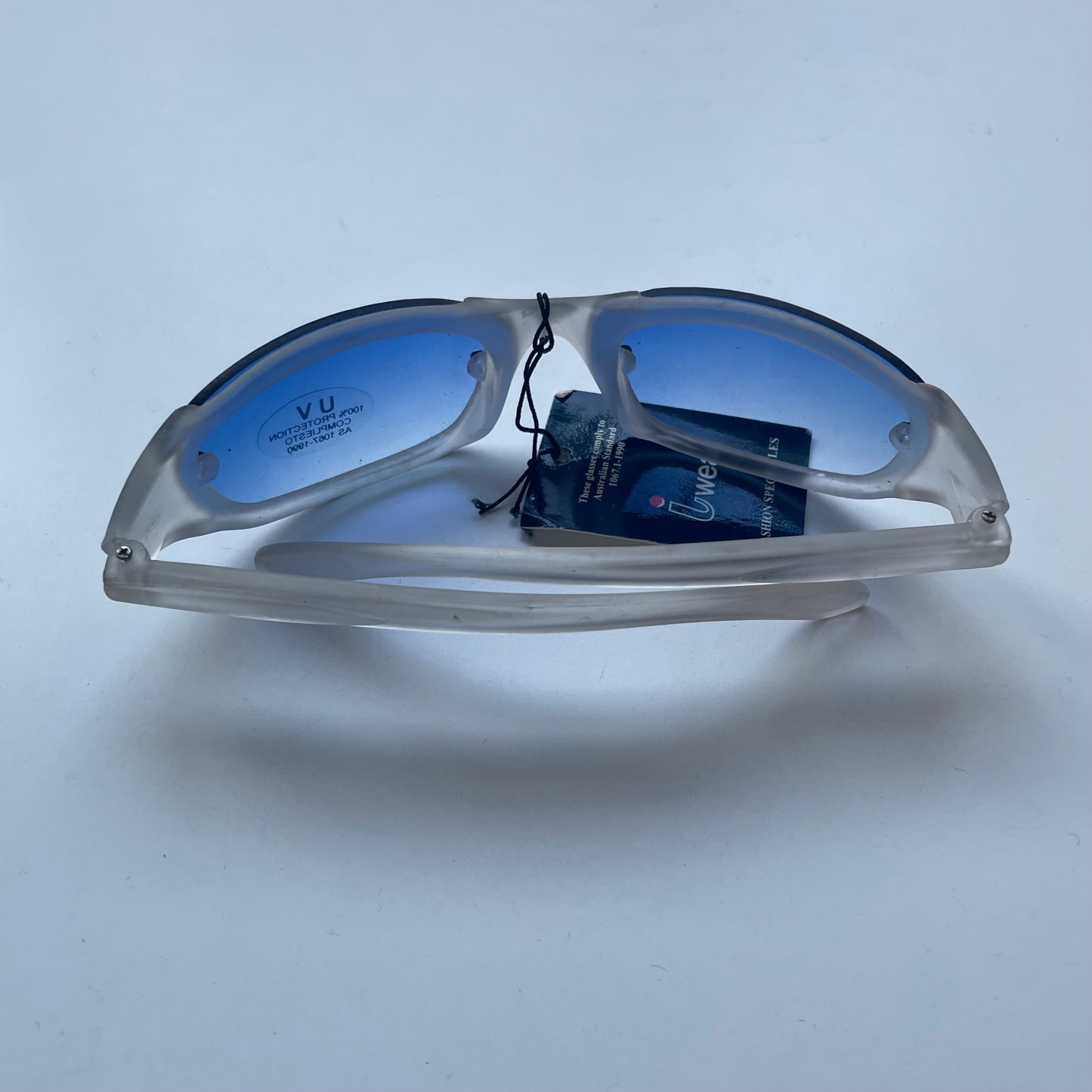 Vintage Sunglassess Blue Lenses Transparent Frame