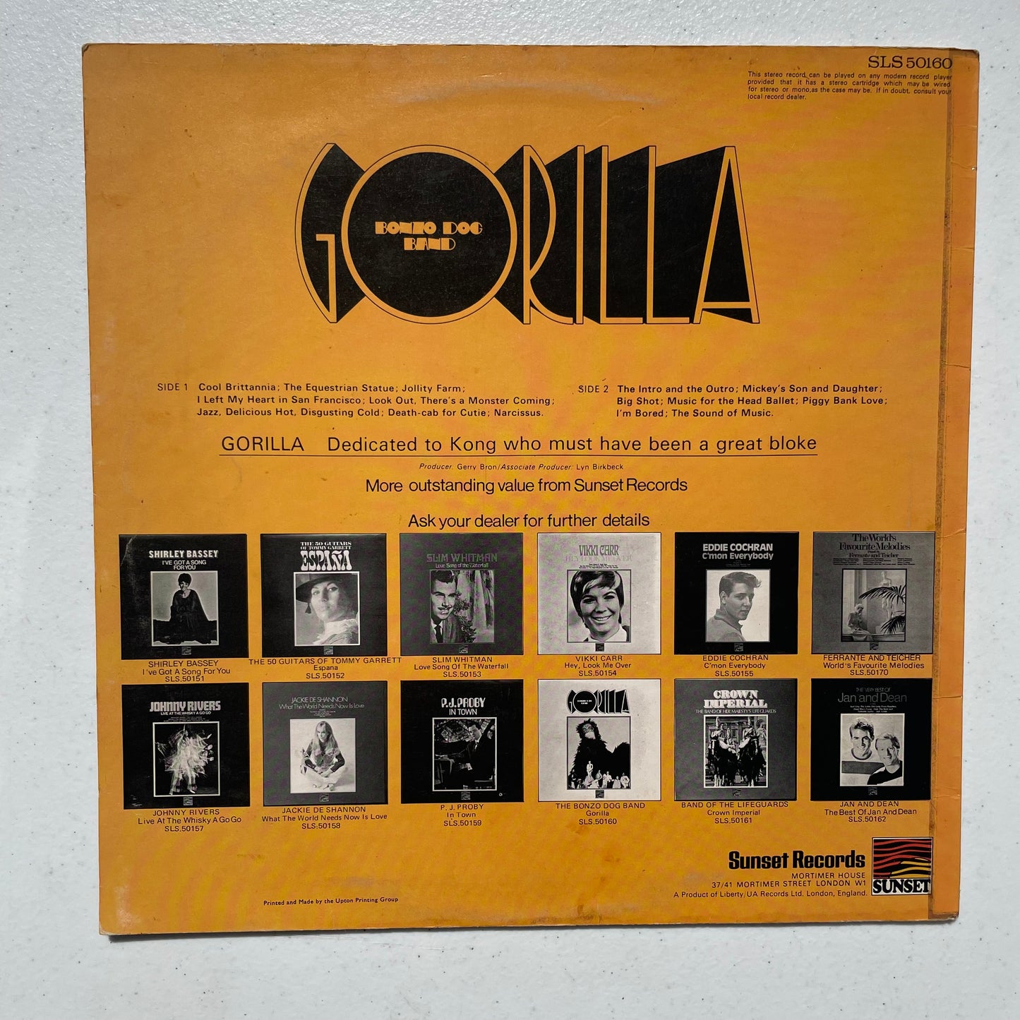 Vinyl Record LP Bonzo Dog Band Gorilla 1967