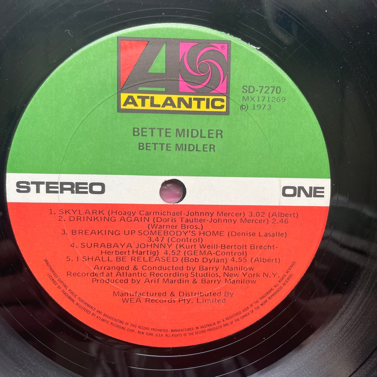 Vinyl Record Lo Bette Midler 1973