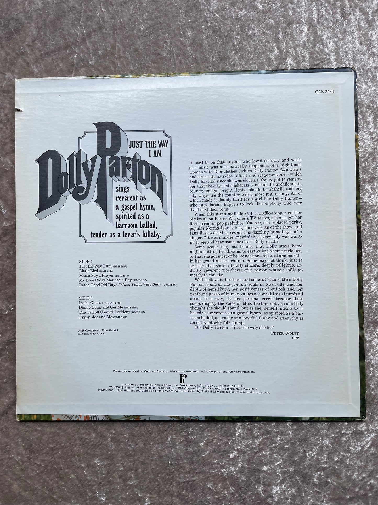 Vinyl Record LP Dolly Parton The Way I am 1972