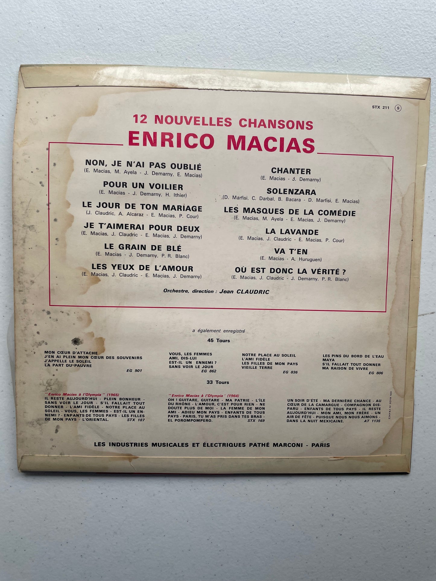 Vinyl Record LP Enrico Macias 12 Nouvelle Chansons 1966