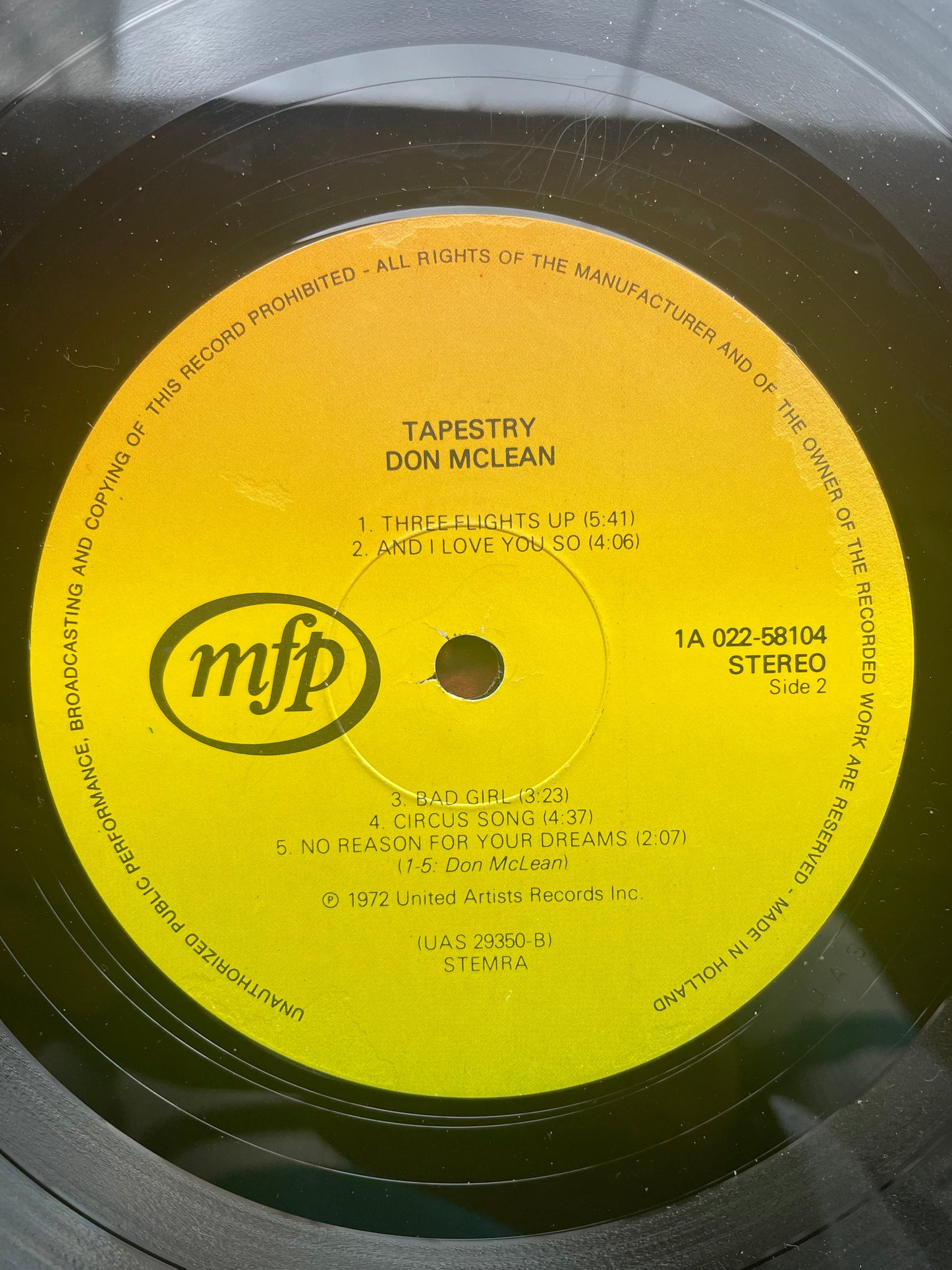 Vinyl Record LP Don McLean Tapestry 1980