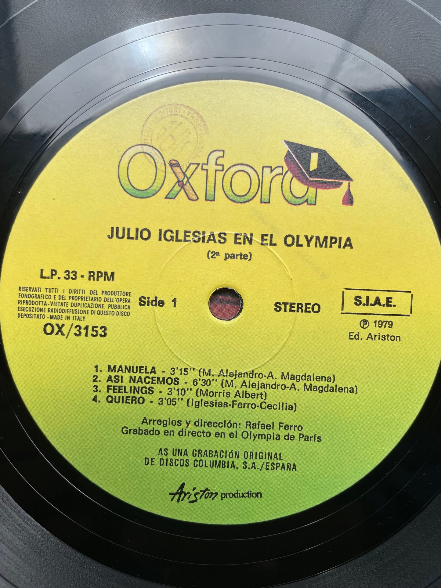 Vinyl Record LP Julio Iglesias Olympia Seconda Parte  1979