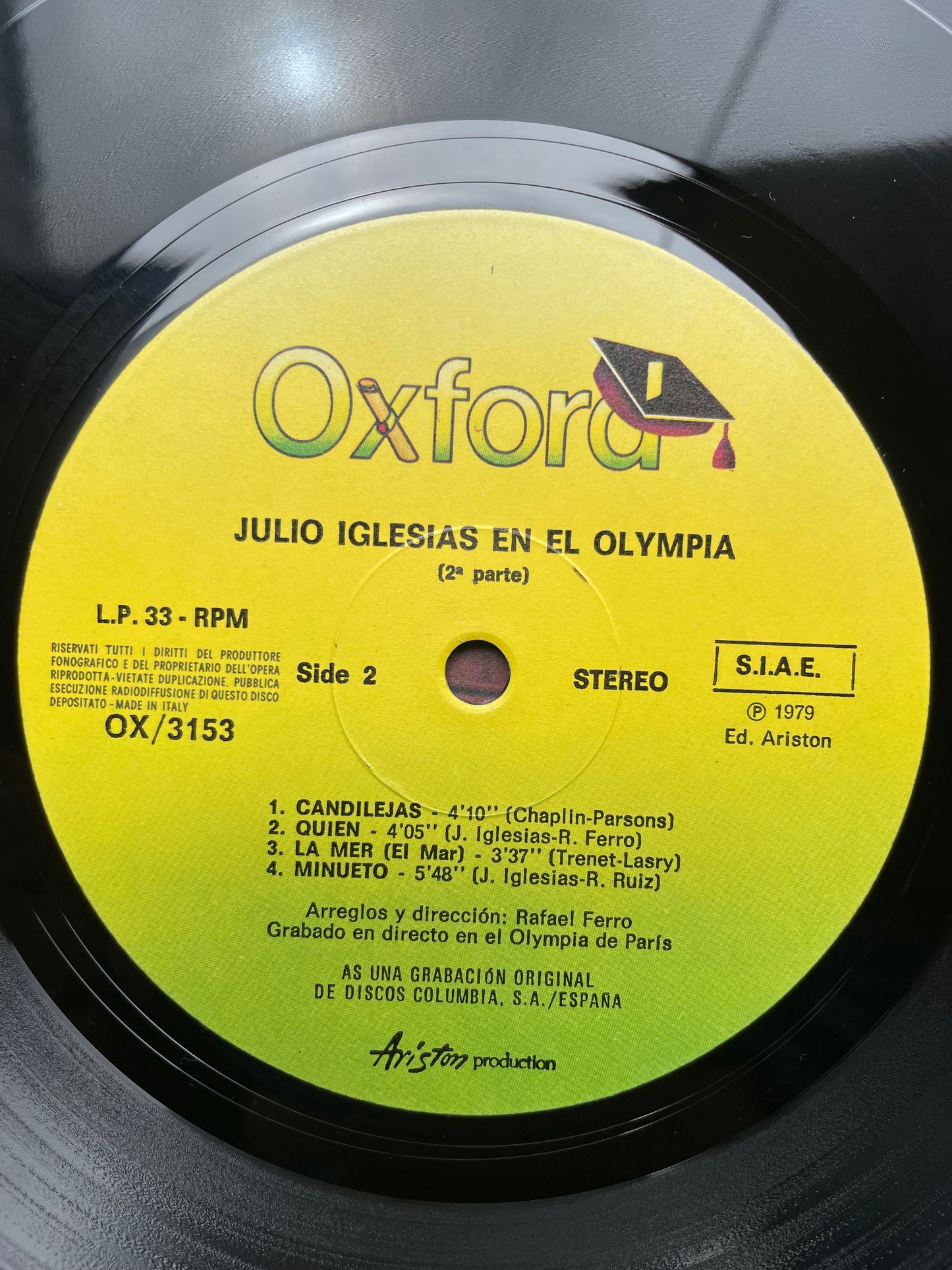 Vinyl Record LP Julio Iglesias Olympia Seconda Parte  1979