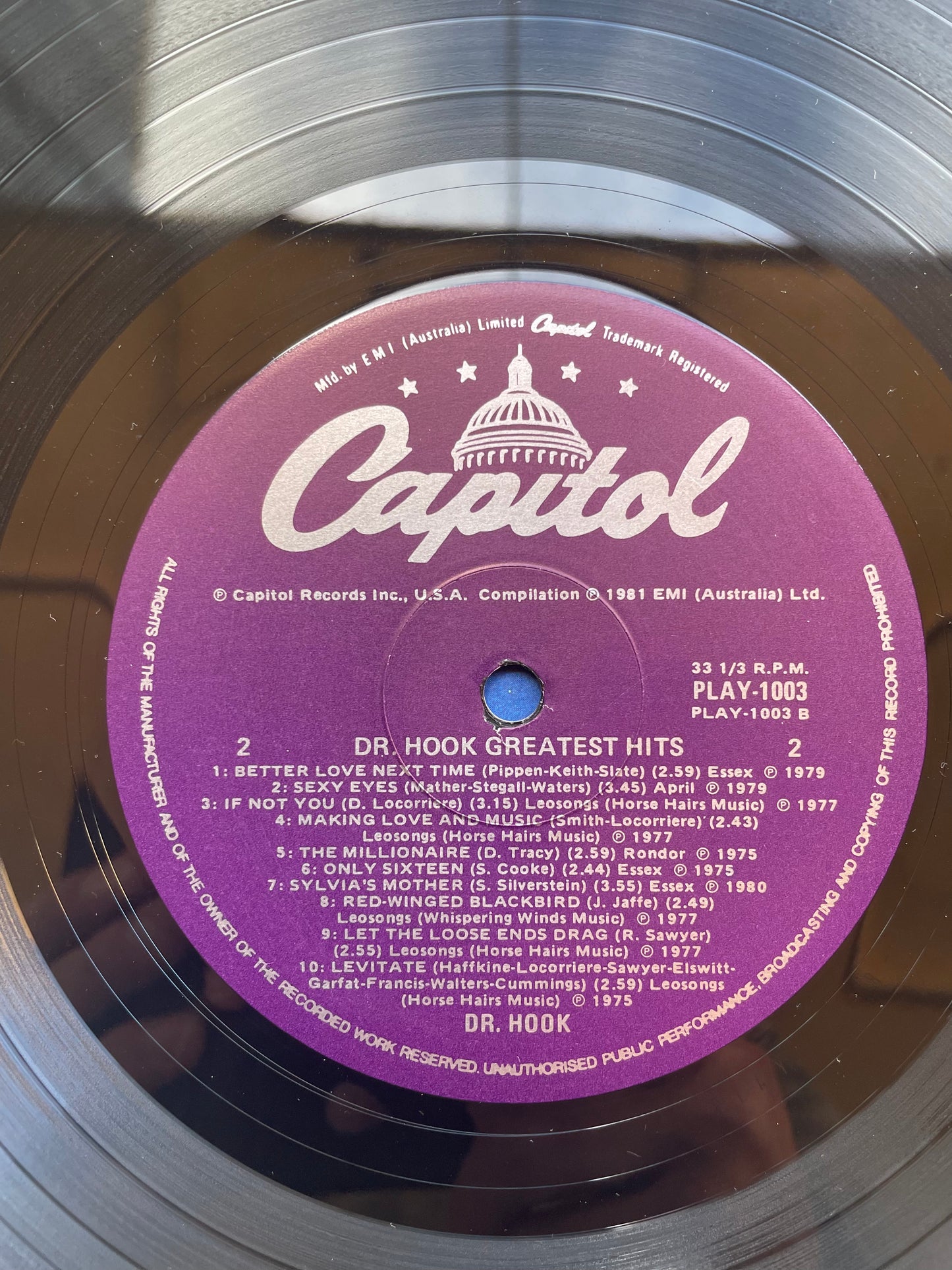 Vinyl Record LP Dr Hooks Greatest Hits Original 1981