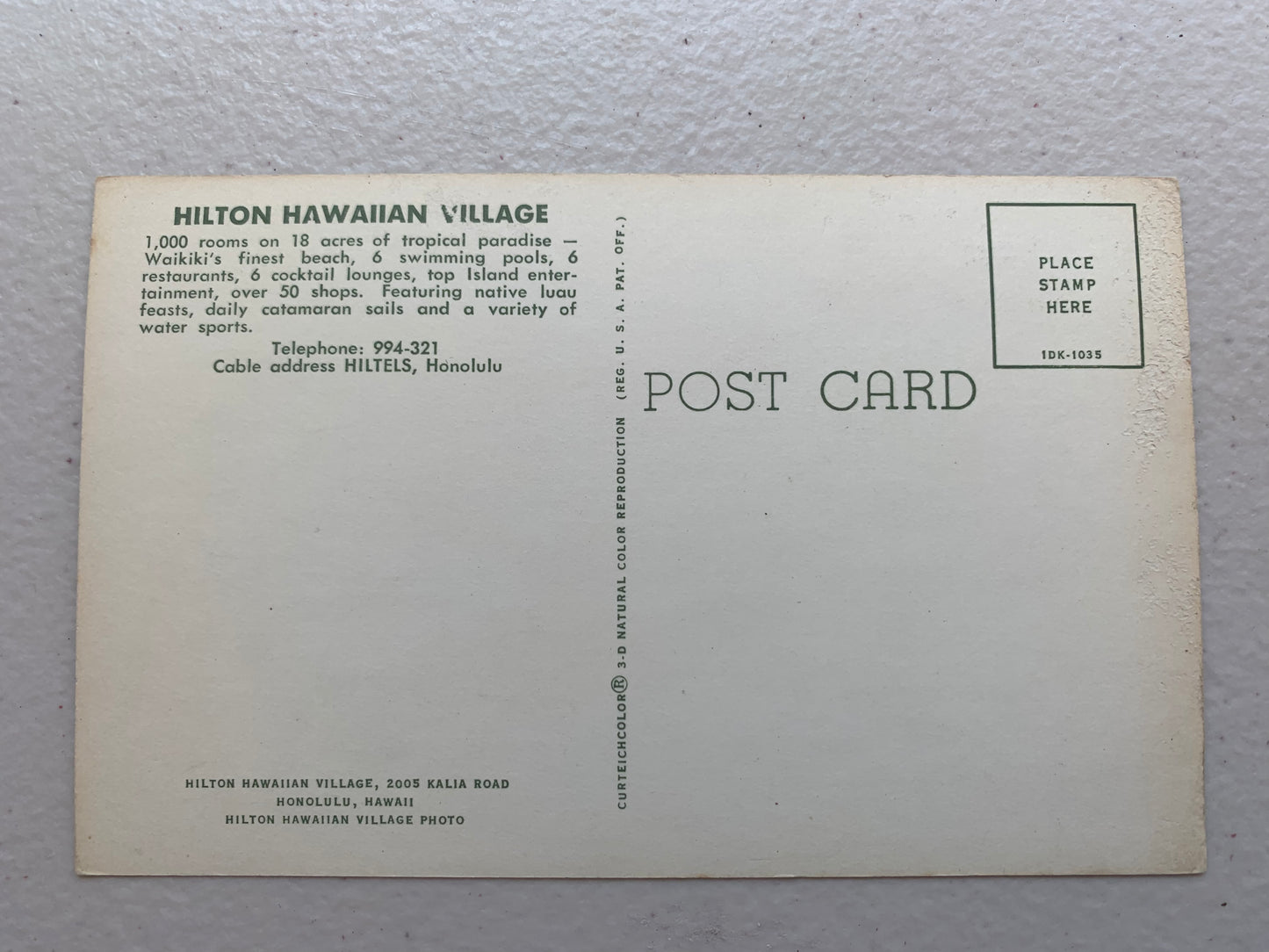 Vintage Postcard Hilton Hawaiian Village