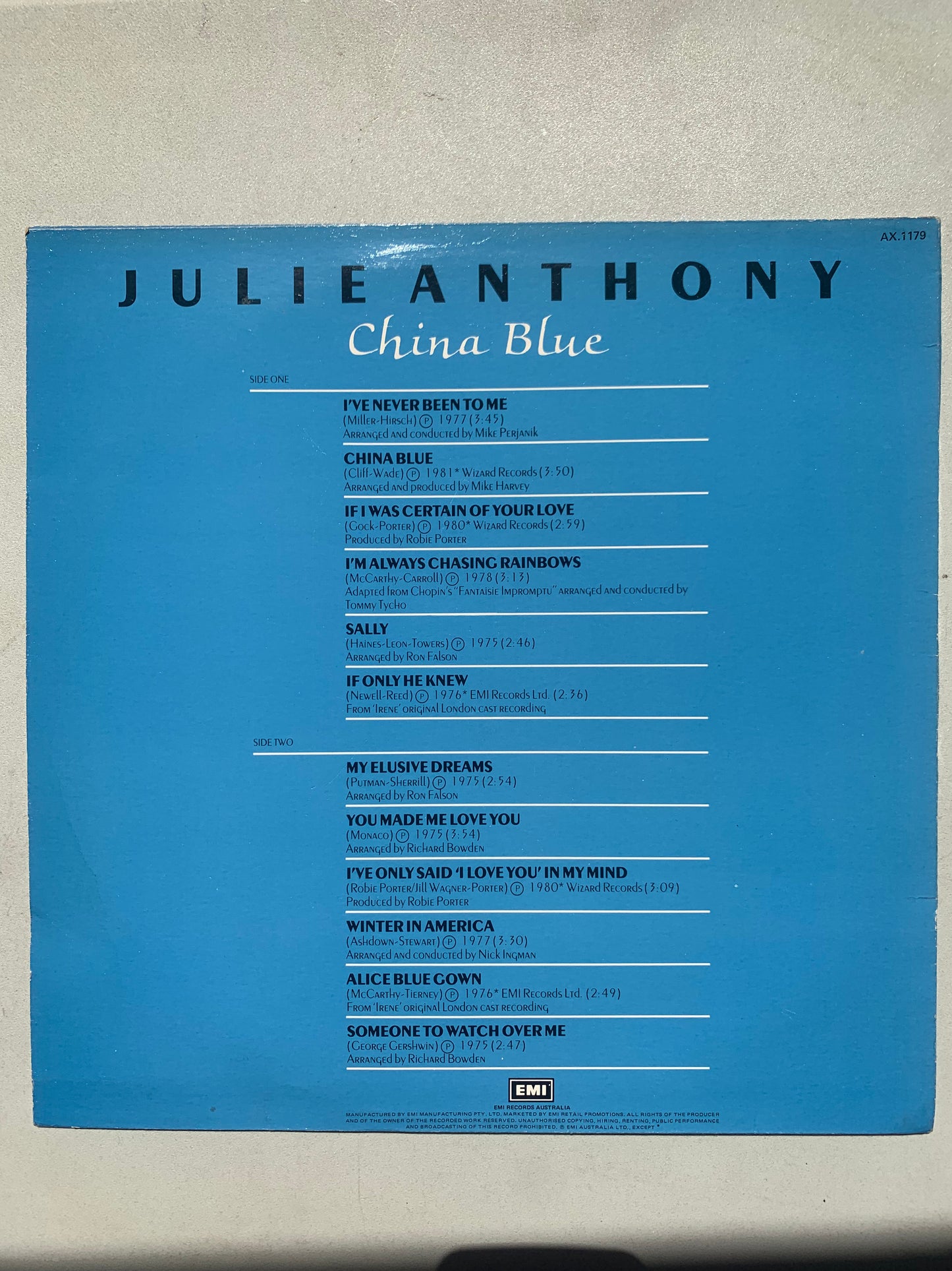 Vinyl Record LP Julia Anthony China Blue Original 1983