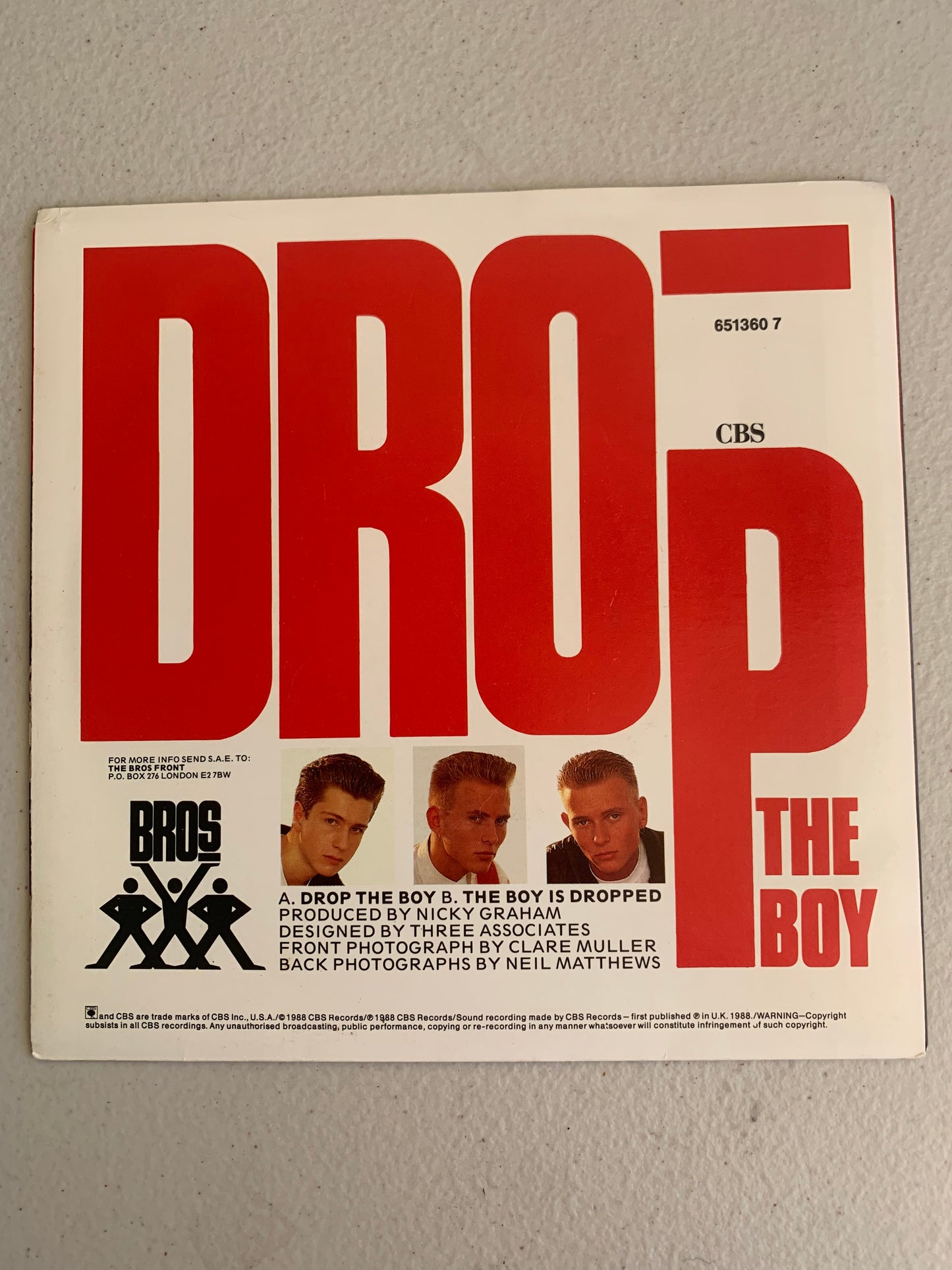 Record Single Bros Drop the Boy 1988