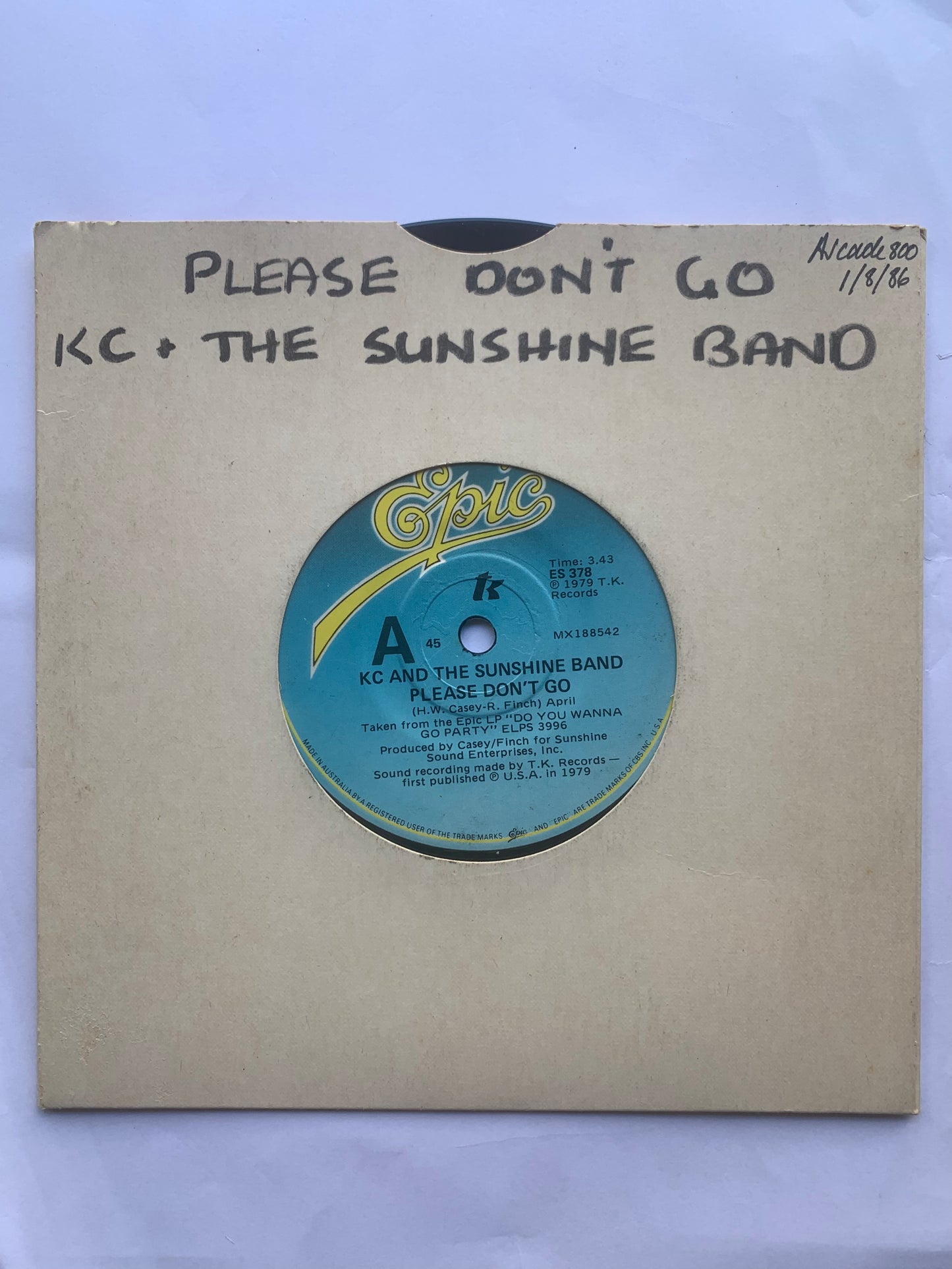 Record Single KC and the Sunshine Band Please don’t Go 1979