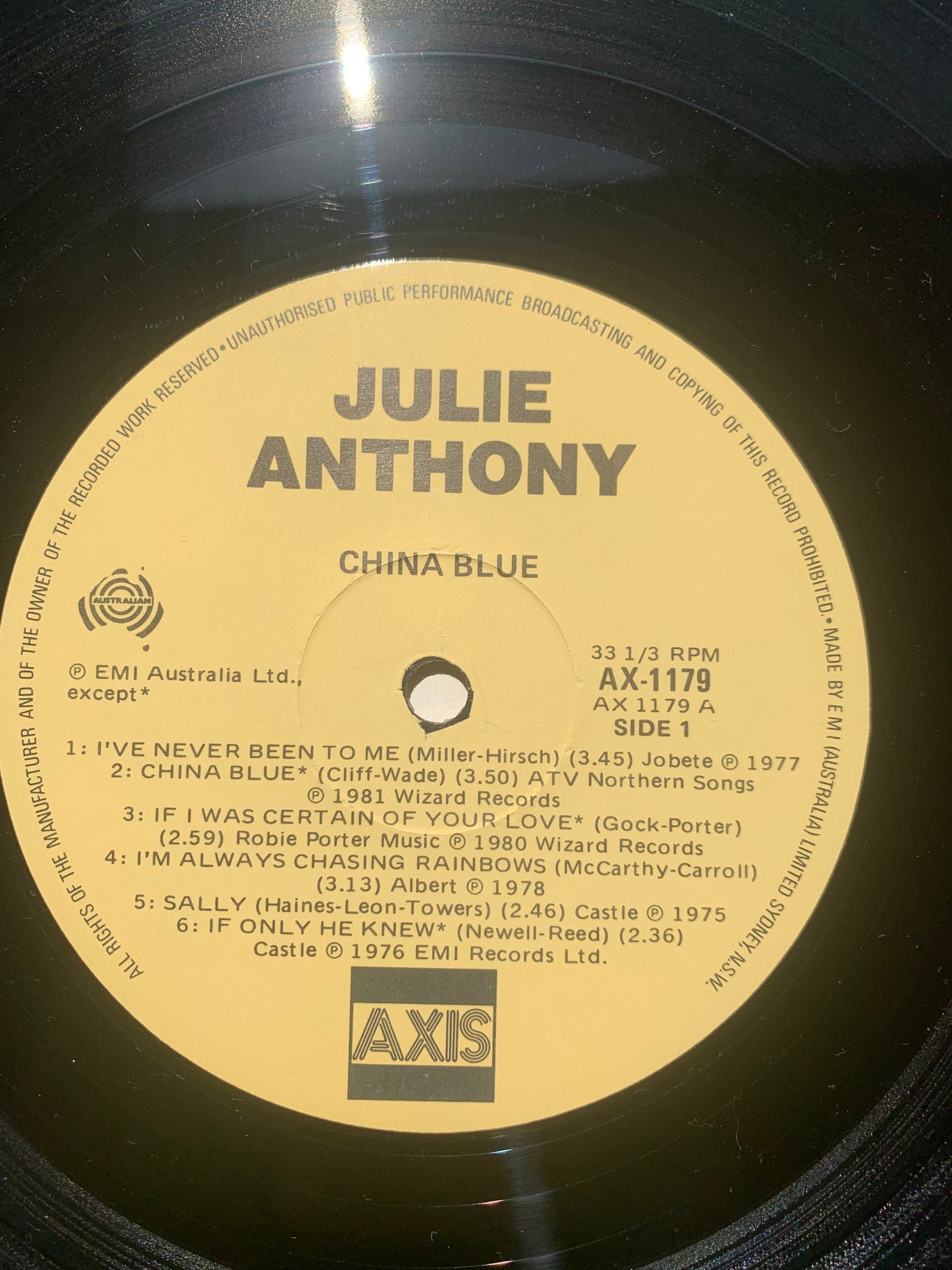 Vinyl Record LP Julia Anthony China Blue Original 1983