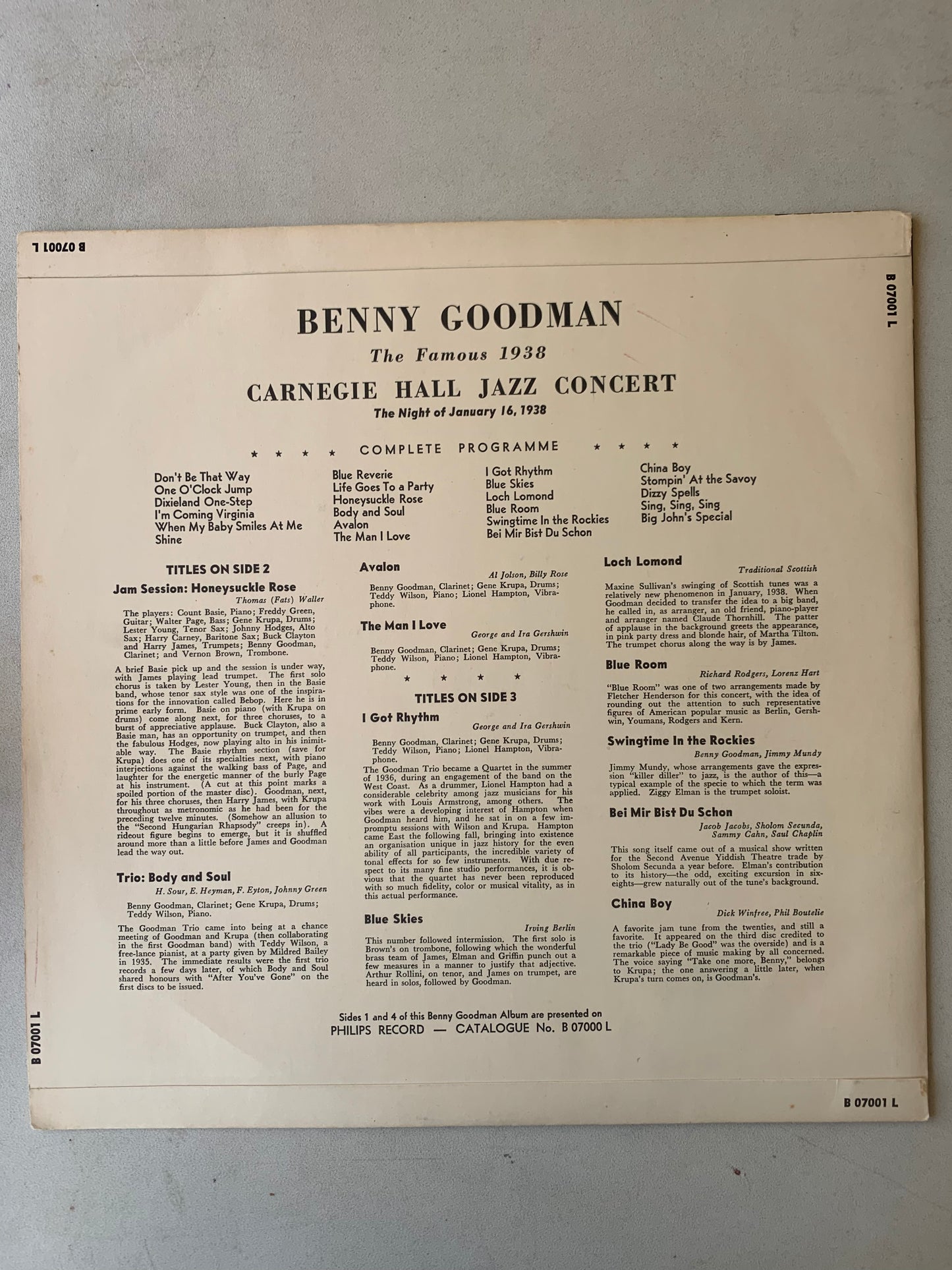 Benny Goodman The Famous 1938 Carnegie Hall Jazz Concert Original 1953